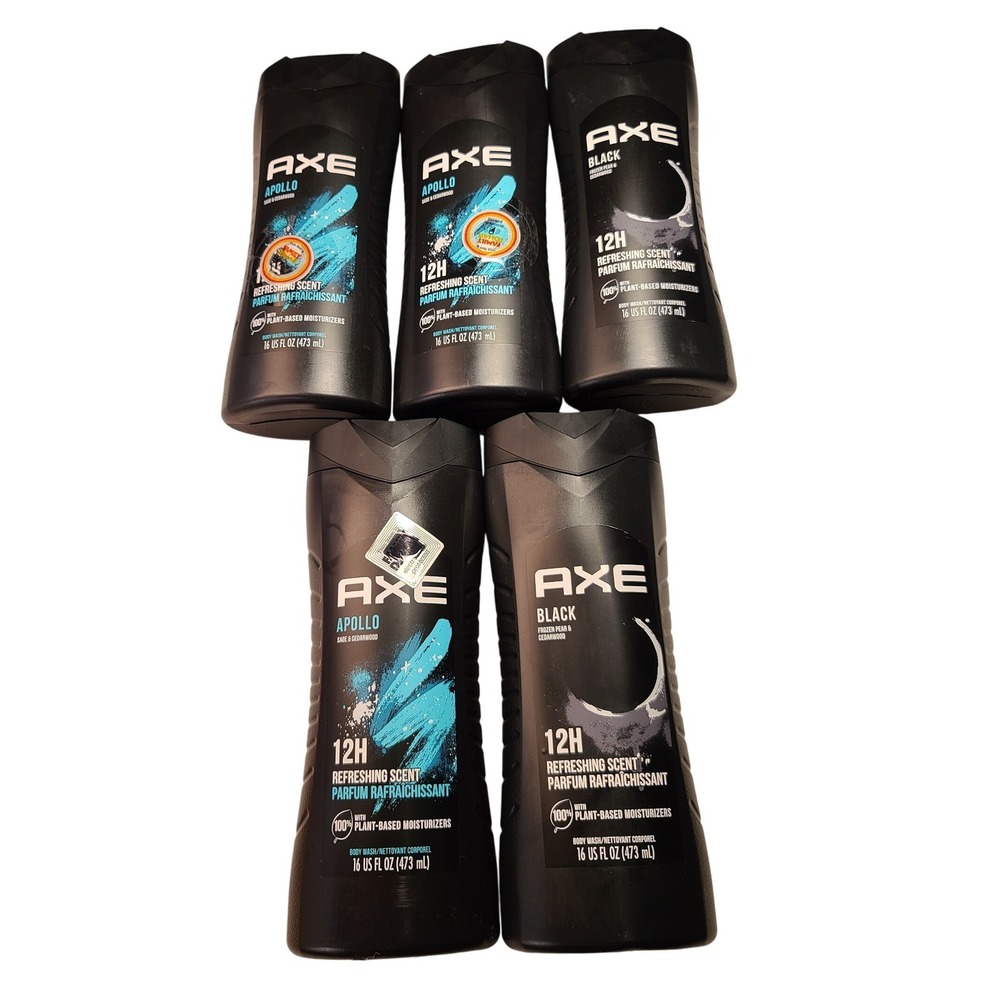 Axe Body Wash 5 Pack Bundle Apollo and Black 16 oz Bottles Sage Cedarwood Pear